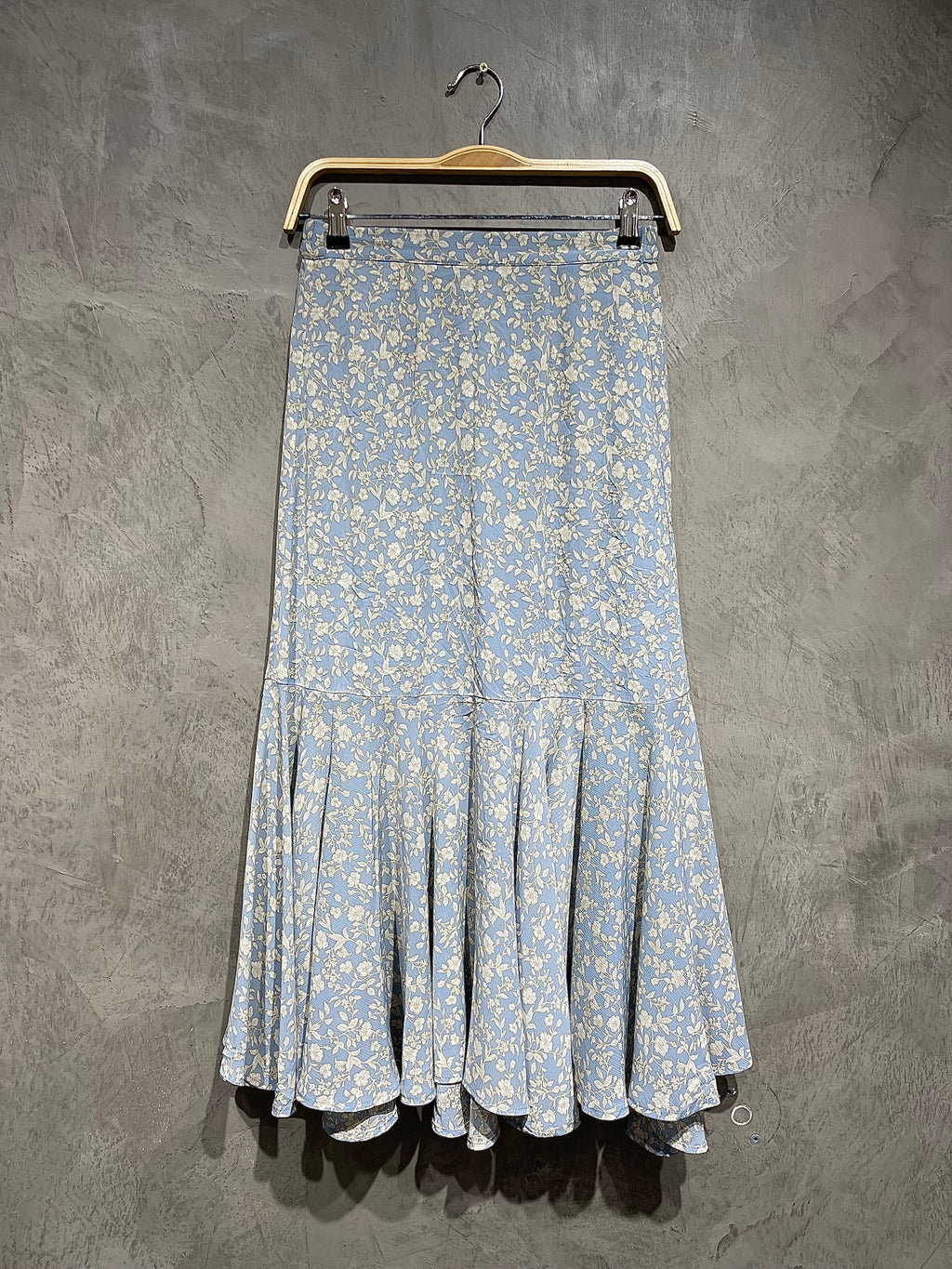 Skirt Printed Floral Ruffle Bottom Blue S009