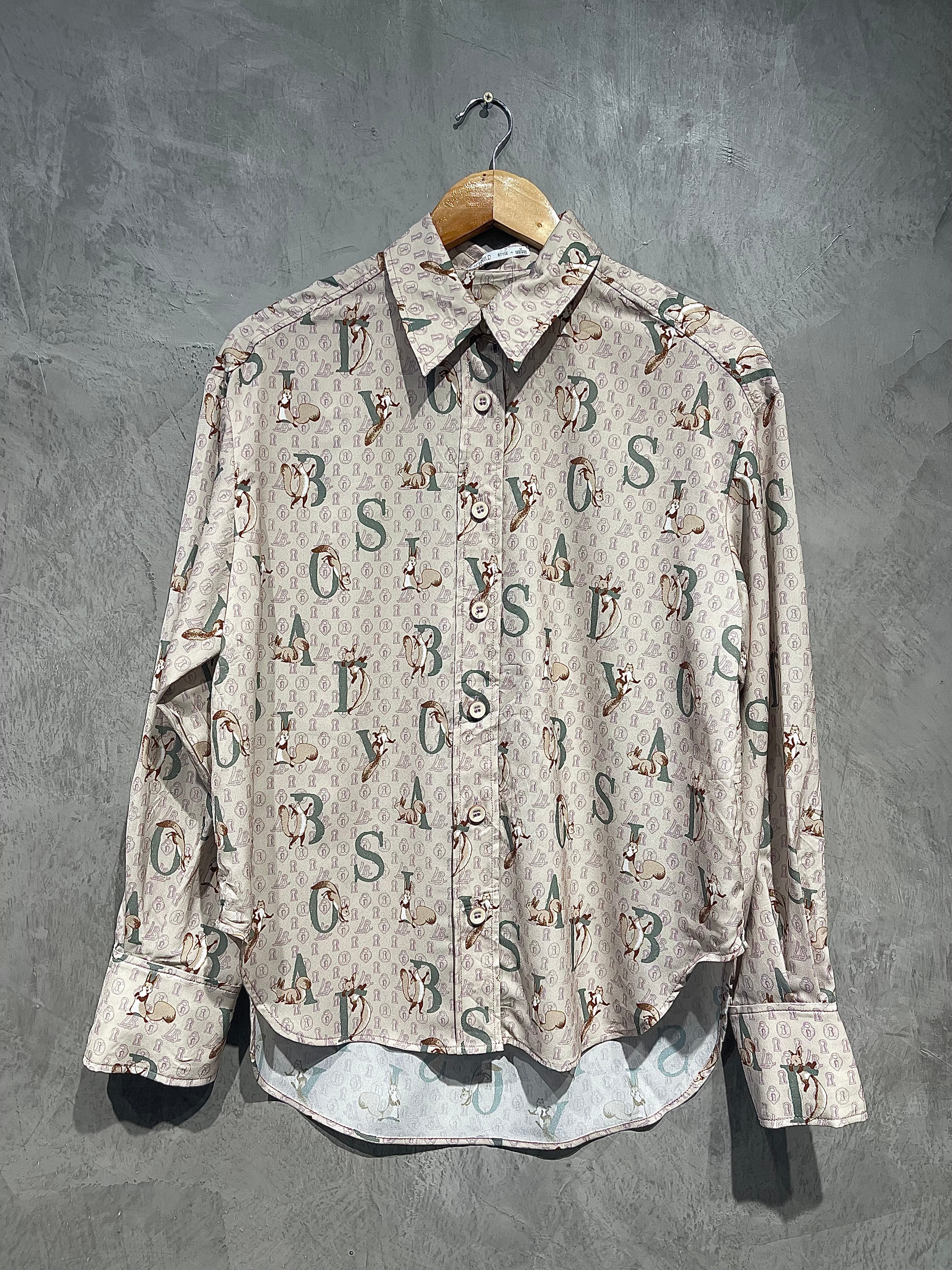 Blouse Printed Full Button Pale Khaki B020