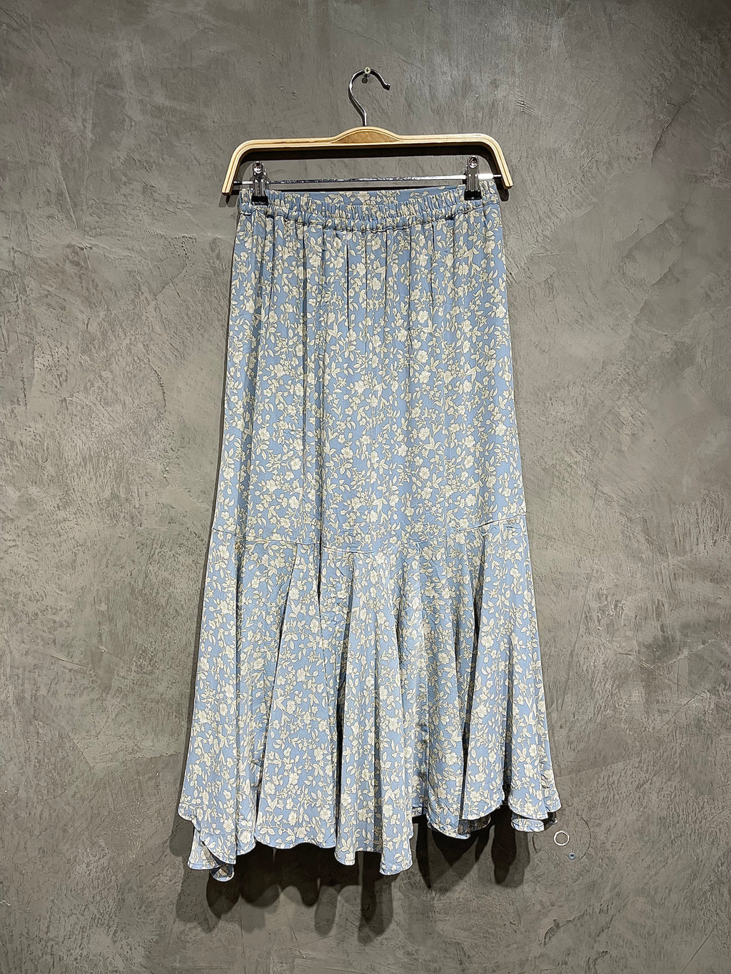 Skirt Printed Floral Ruffle Bottom Blue S009