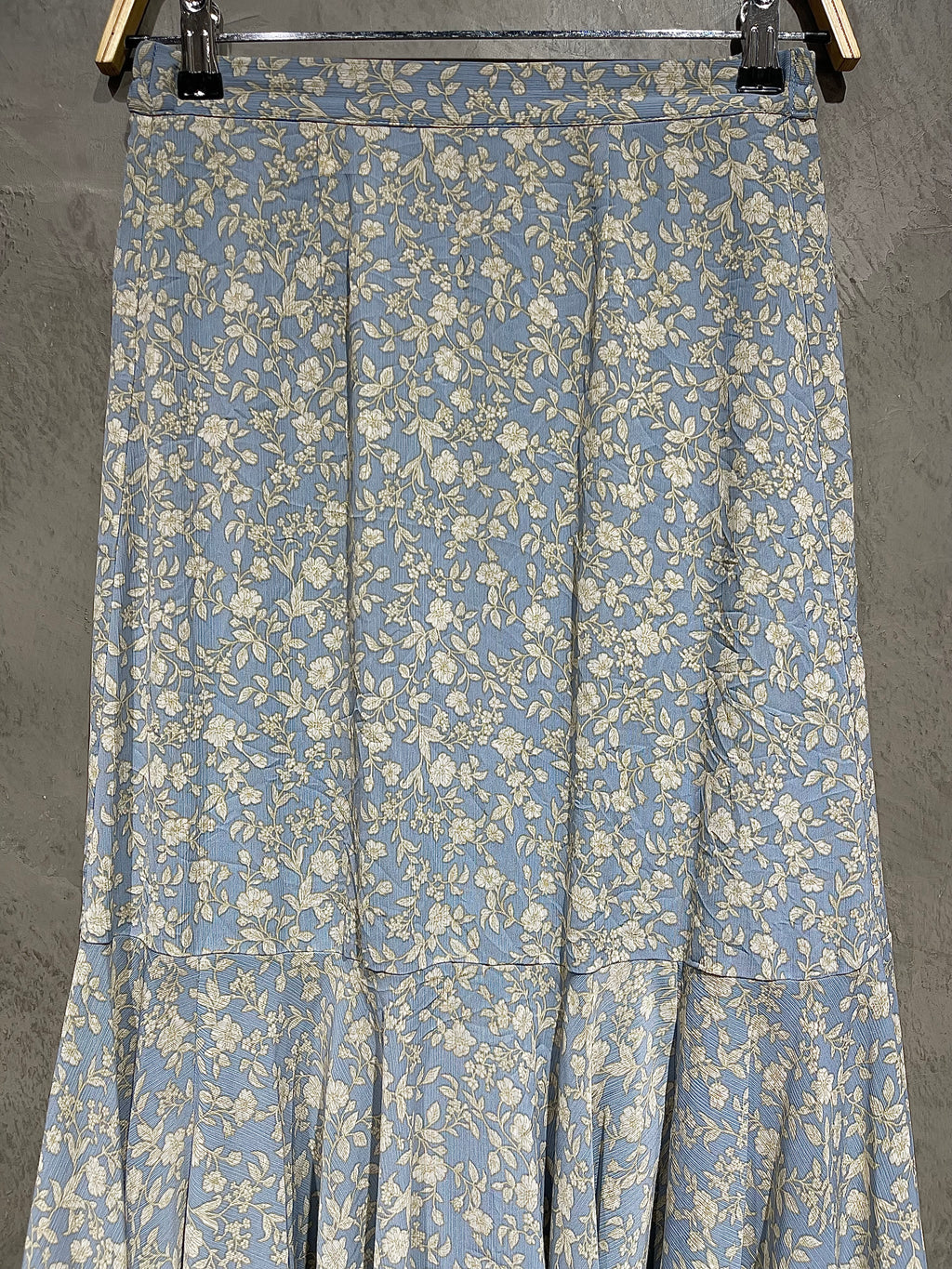 Skirt Printed Floral Ruffle Bottom Blue S009