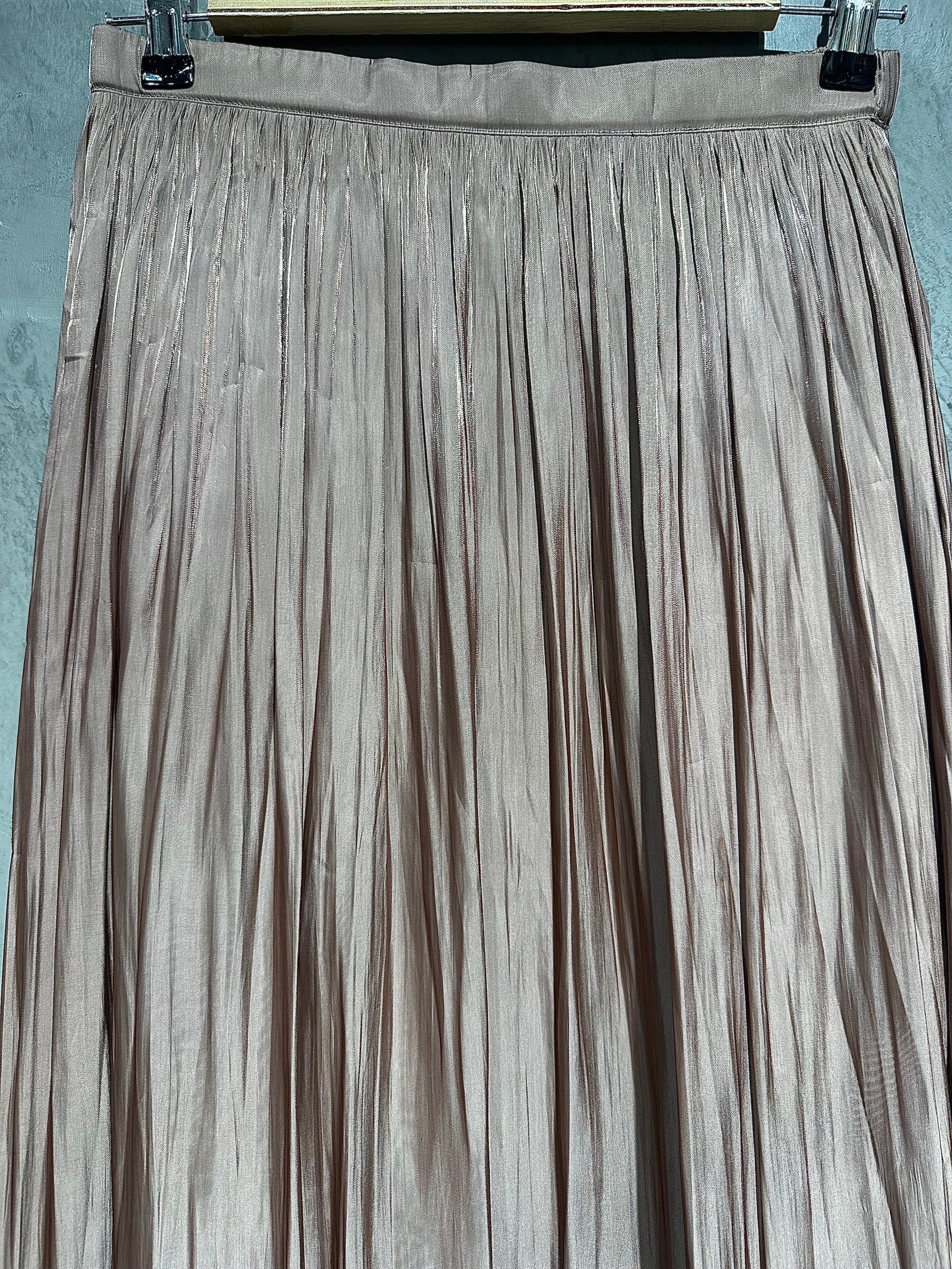 Skirt Plain Satin Silk Pleated Pink S023