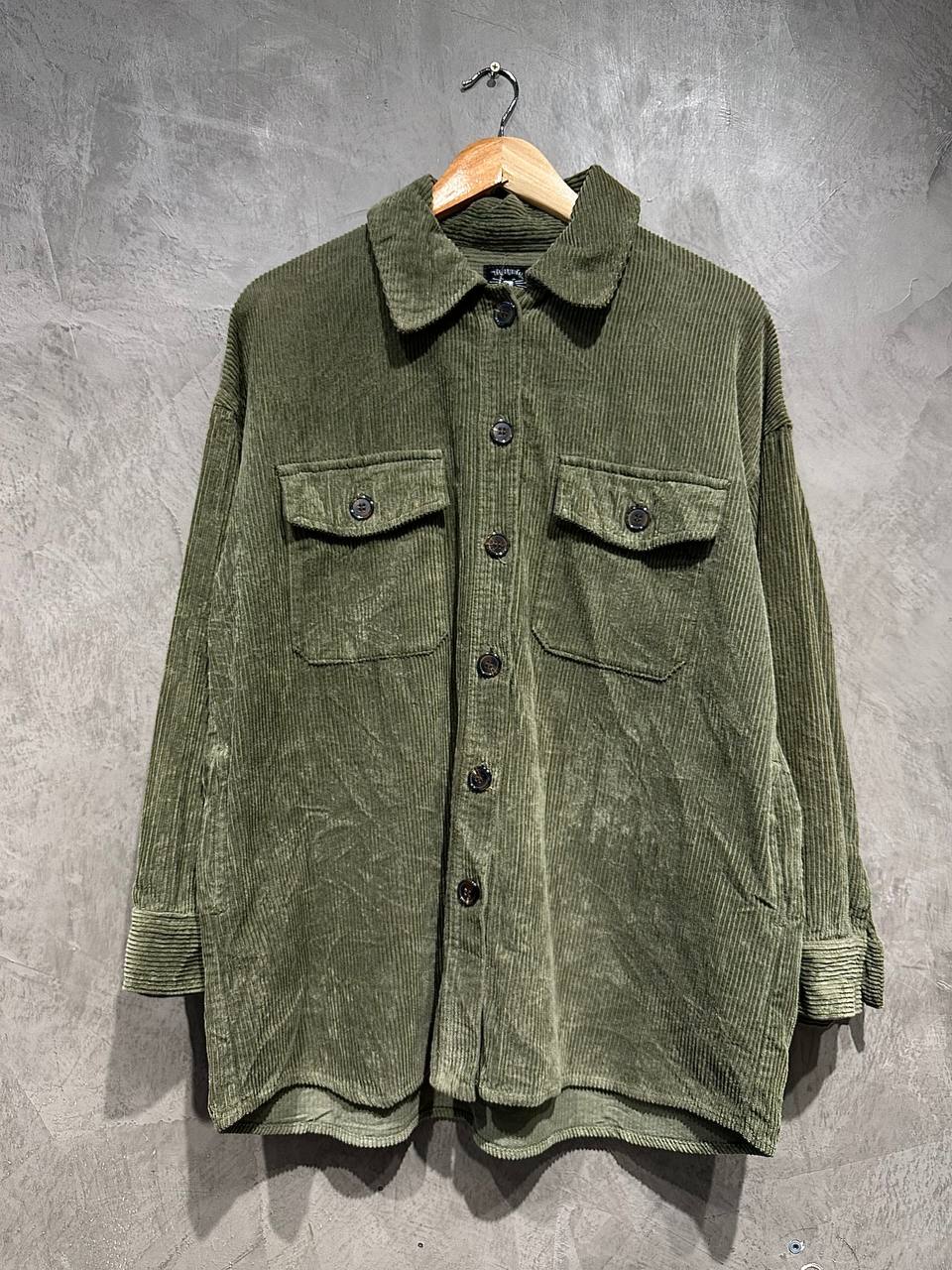 Corduroy Full Button Baggy Style Army Green C003