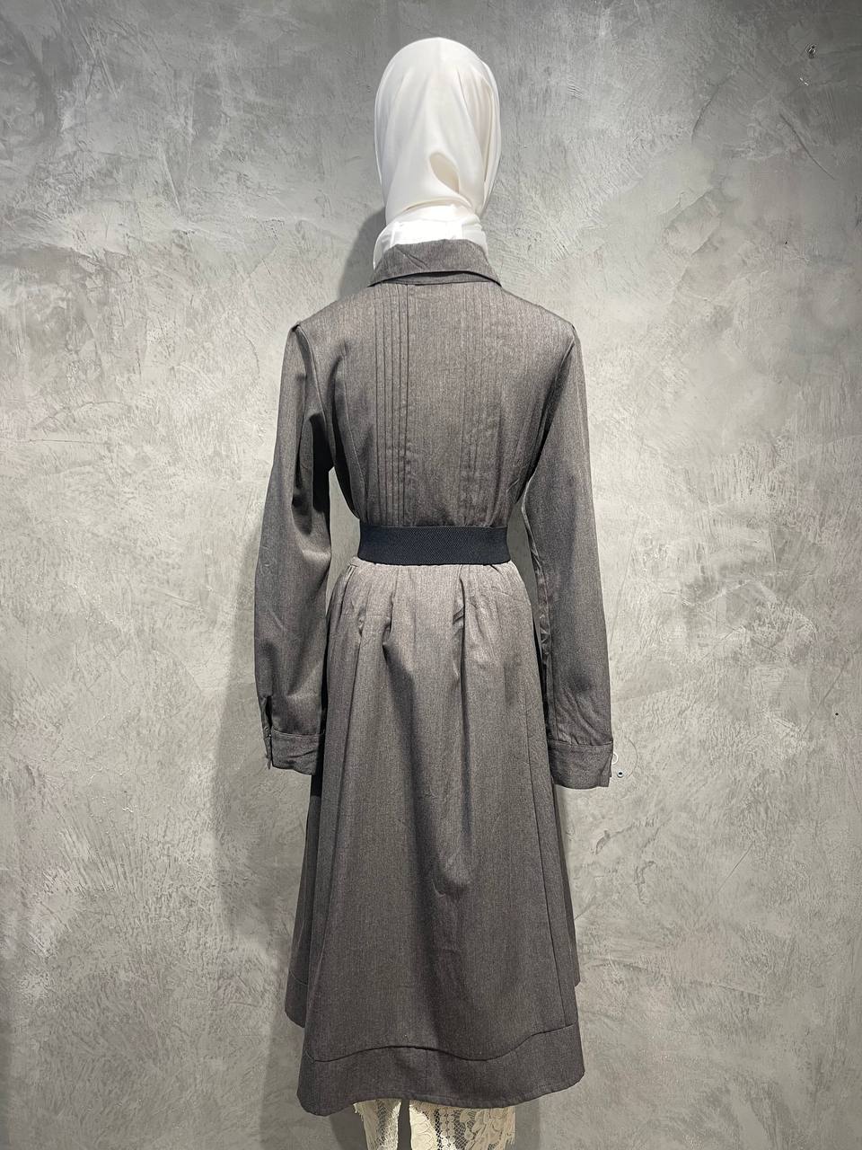 Dress Long Full Button Flowy Dark Gray D011