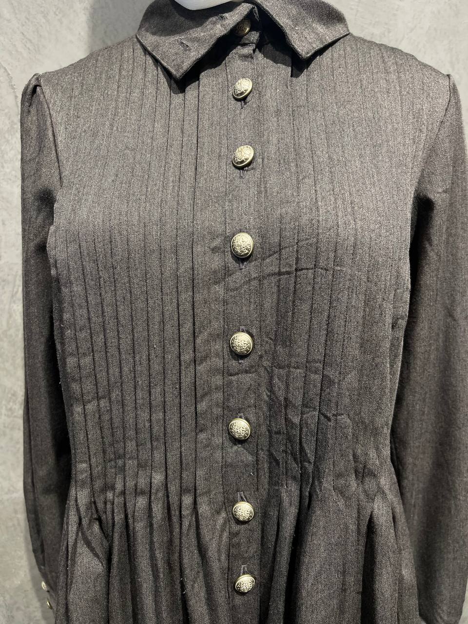 Dress Long Full Button Flowy Dark Gray D011