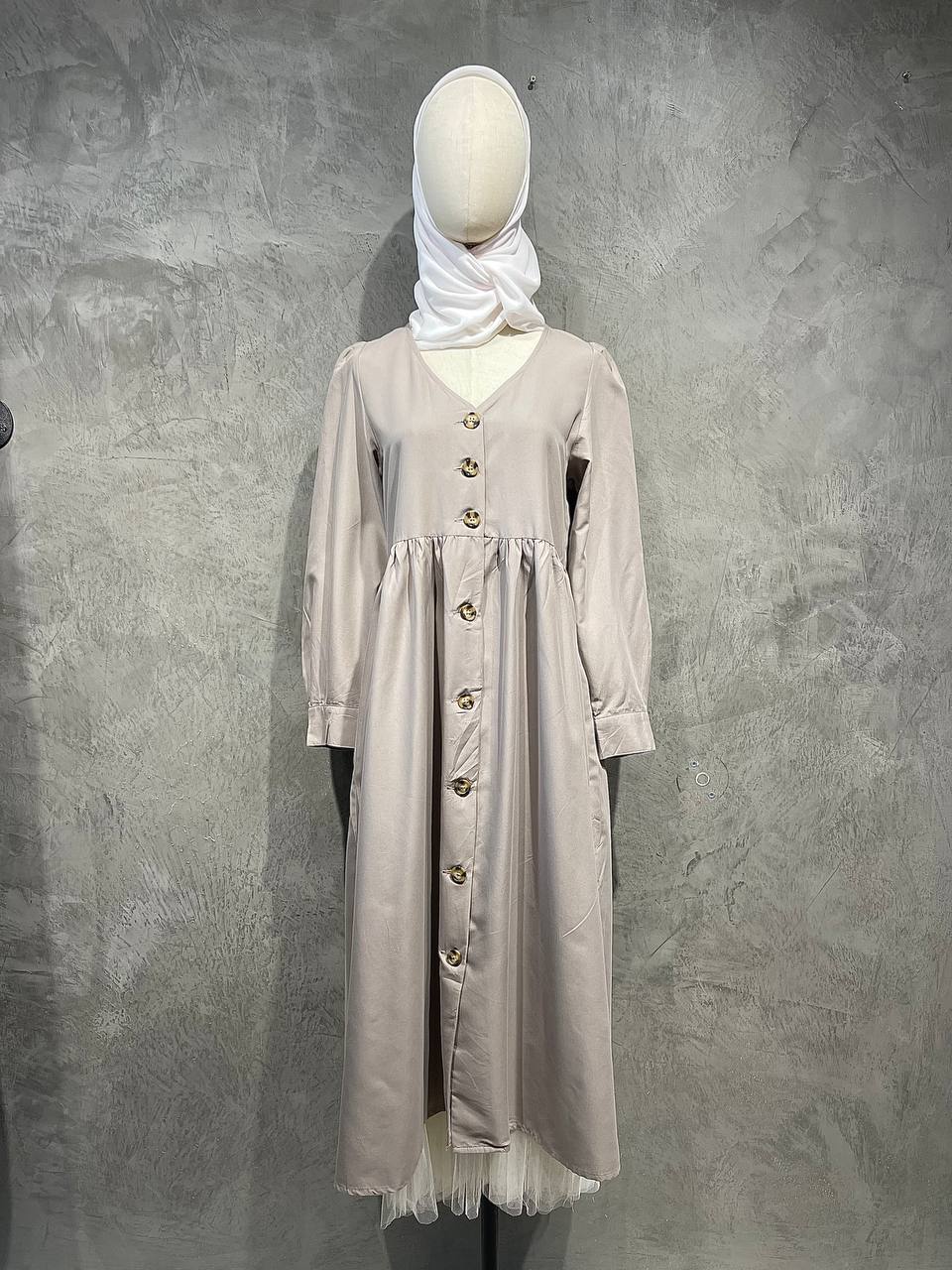 Dress Long Flowy Full Button Nude D013