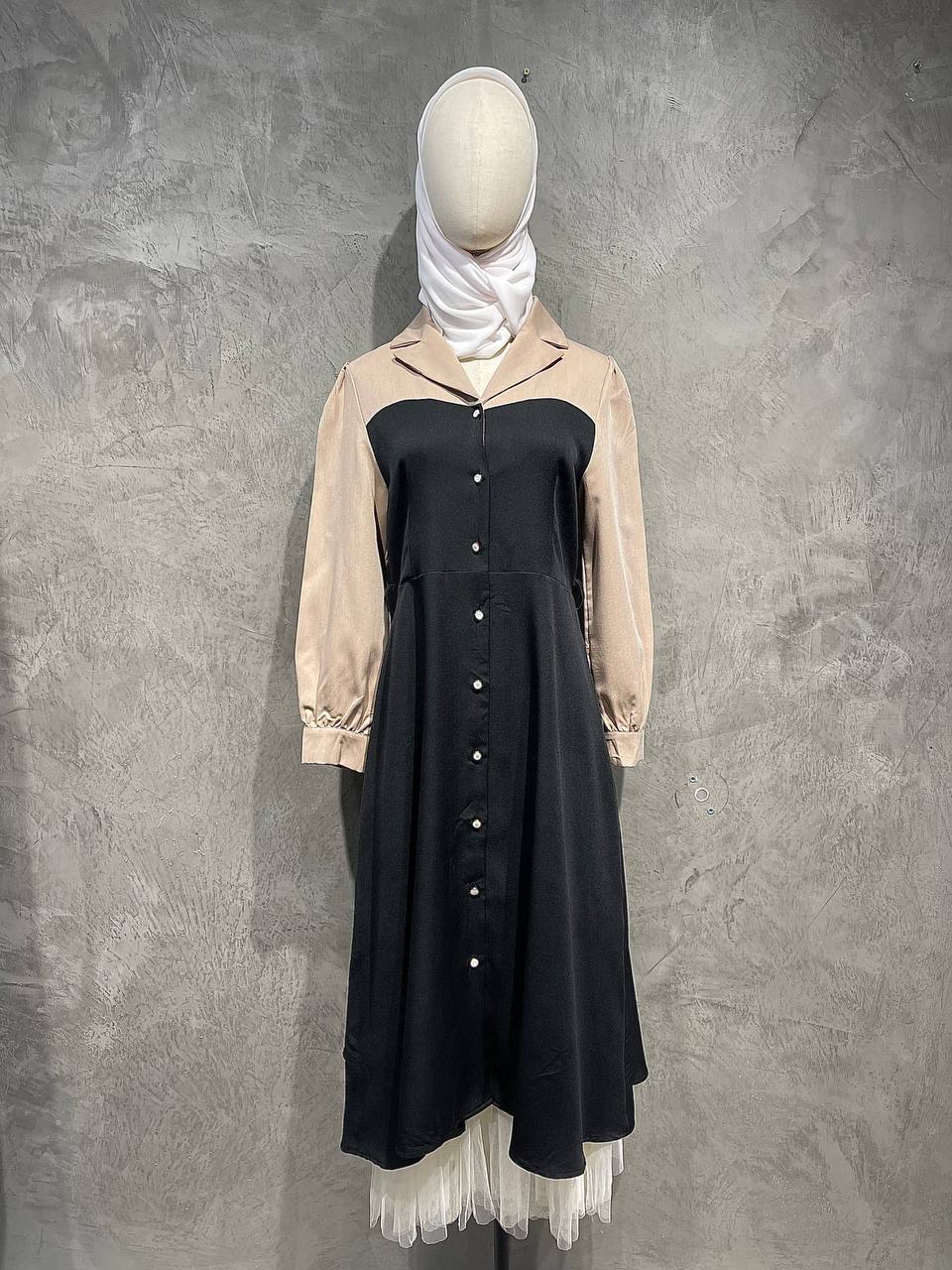 Dress Long Extender Vintage Style Beige Black D012