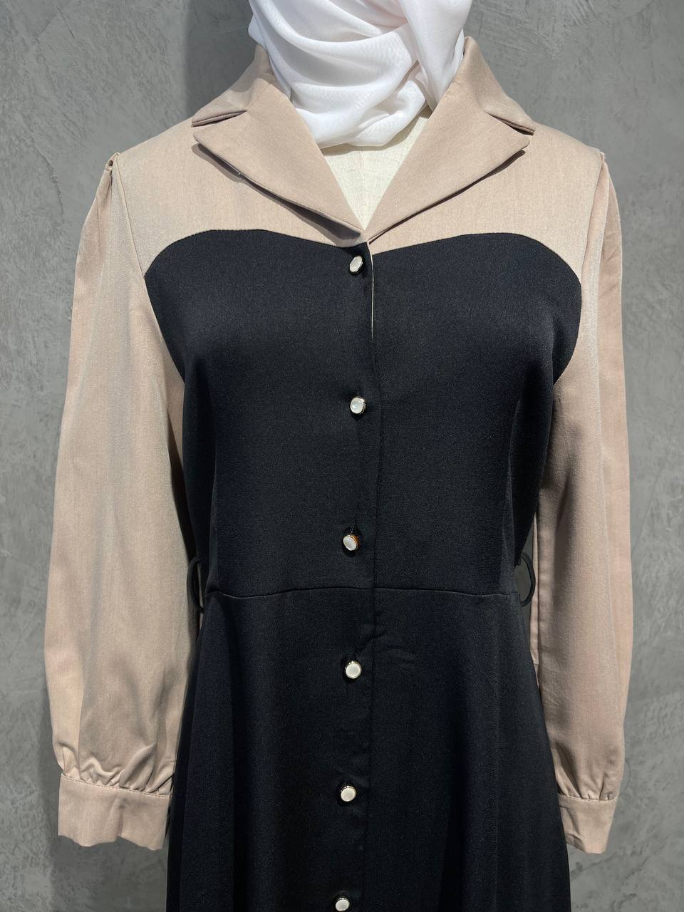 Dress Long Extender Vintage Style Beige Black D012