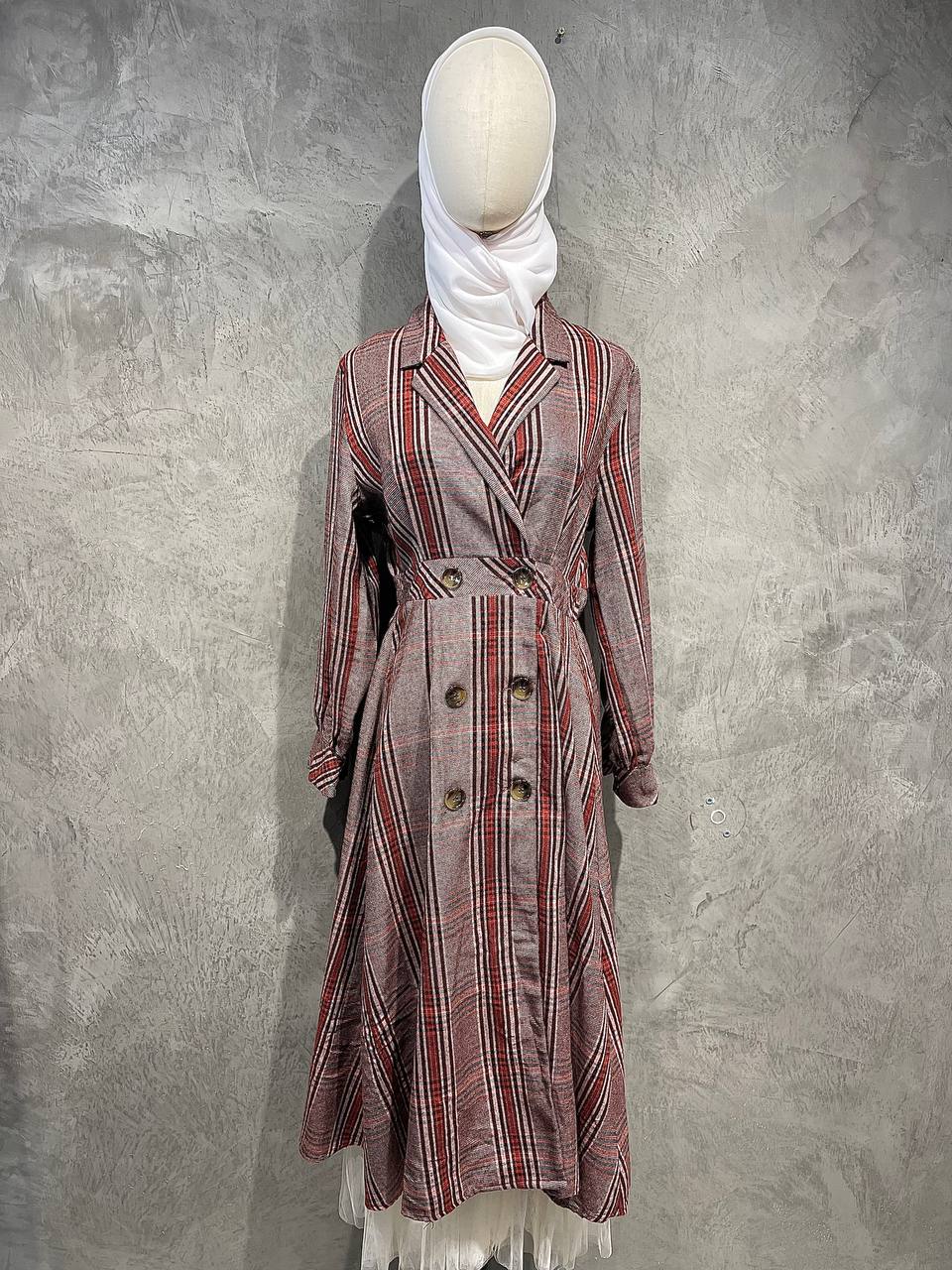 Dress Long Vintage Full Button Red D018