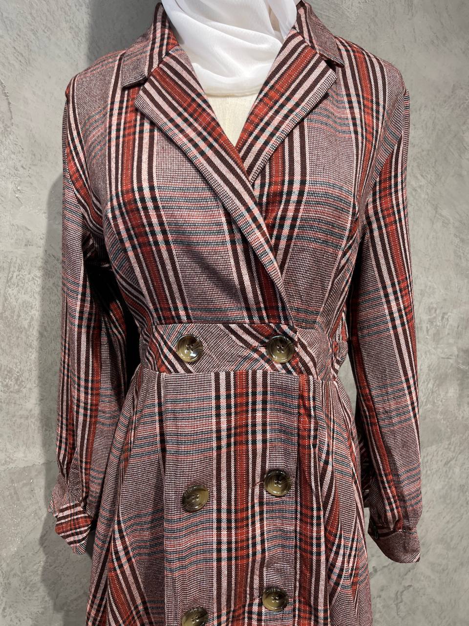 Dress Long Vintage Full Button Red D018