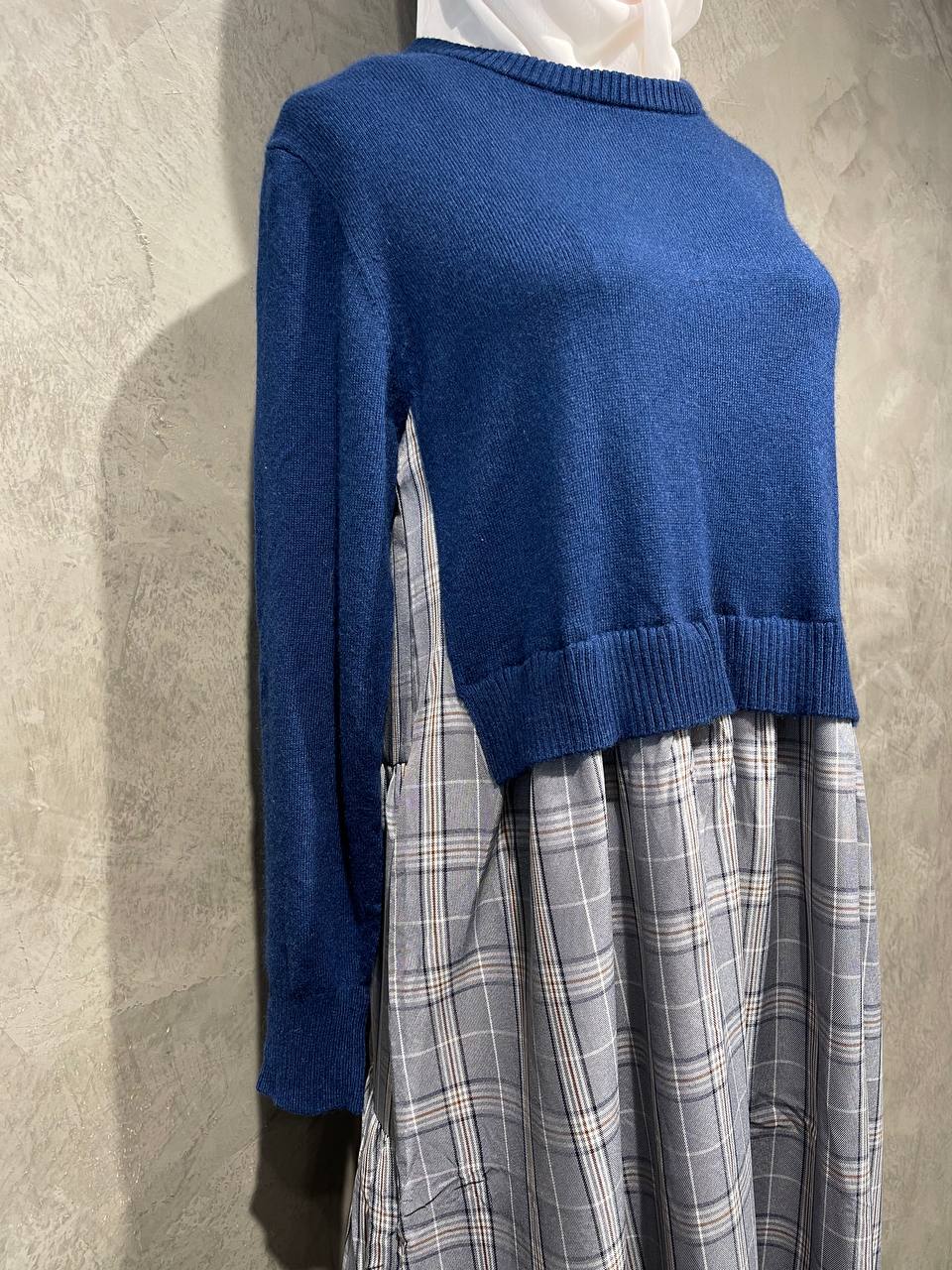 Dress Long Extender Ruffle  Vintage Flowy Navy D019