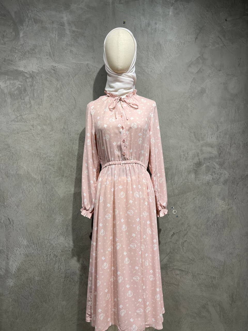 Dress Long Flowy Half Button Pink D021