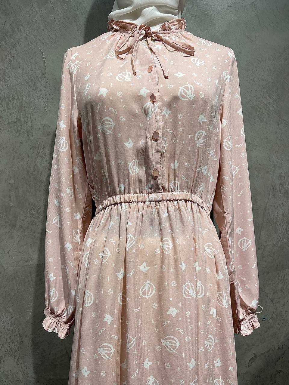 Dress Long Flowy Half Button Pink D021