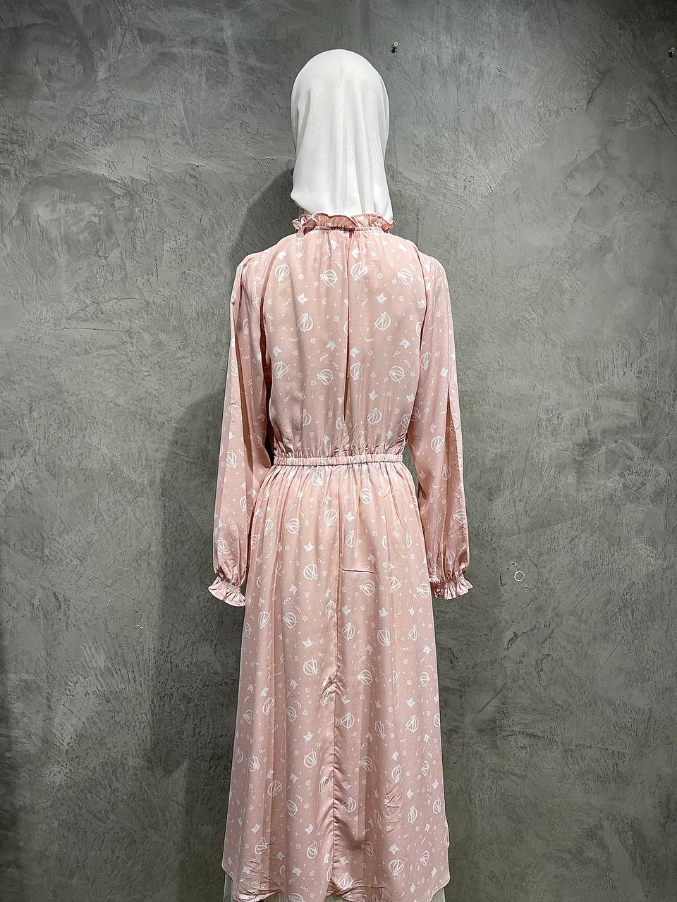 Dress Long Flowy Half Button Pink D021