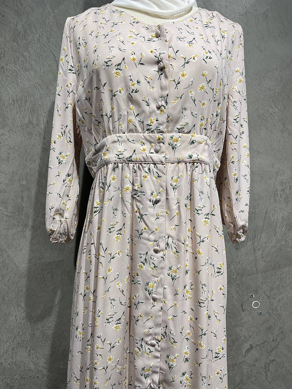 COLZA Dress Floral Flowy Full Button Pink D022