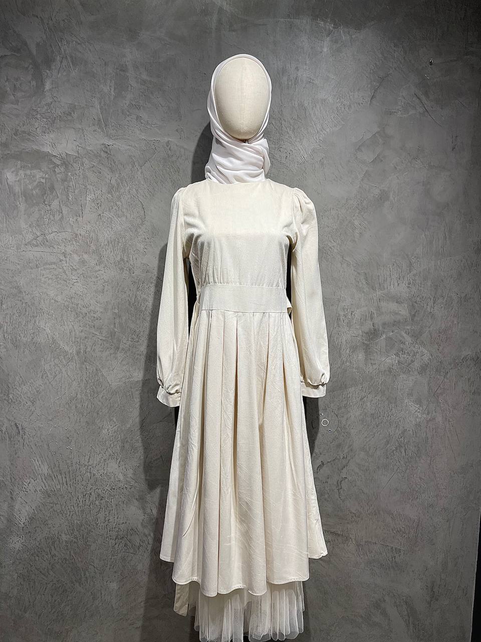 Dress Long Flowy Beige D030