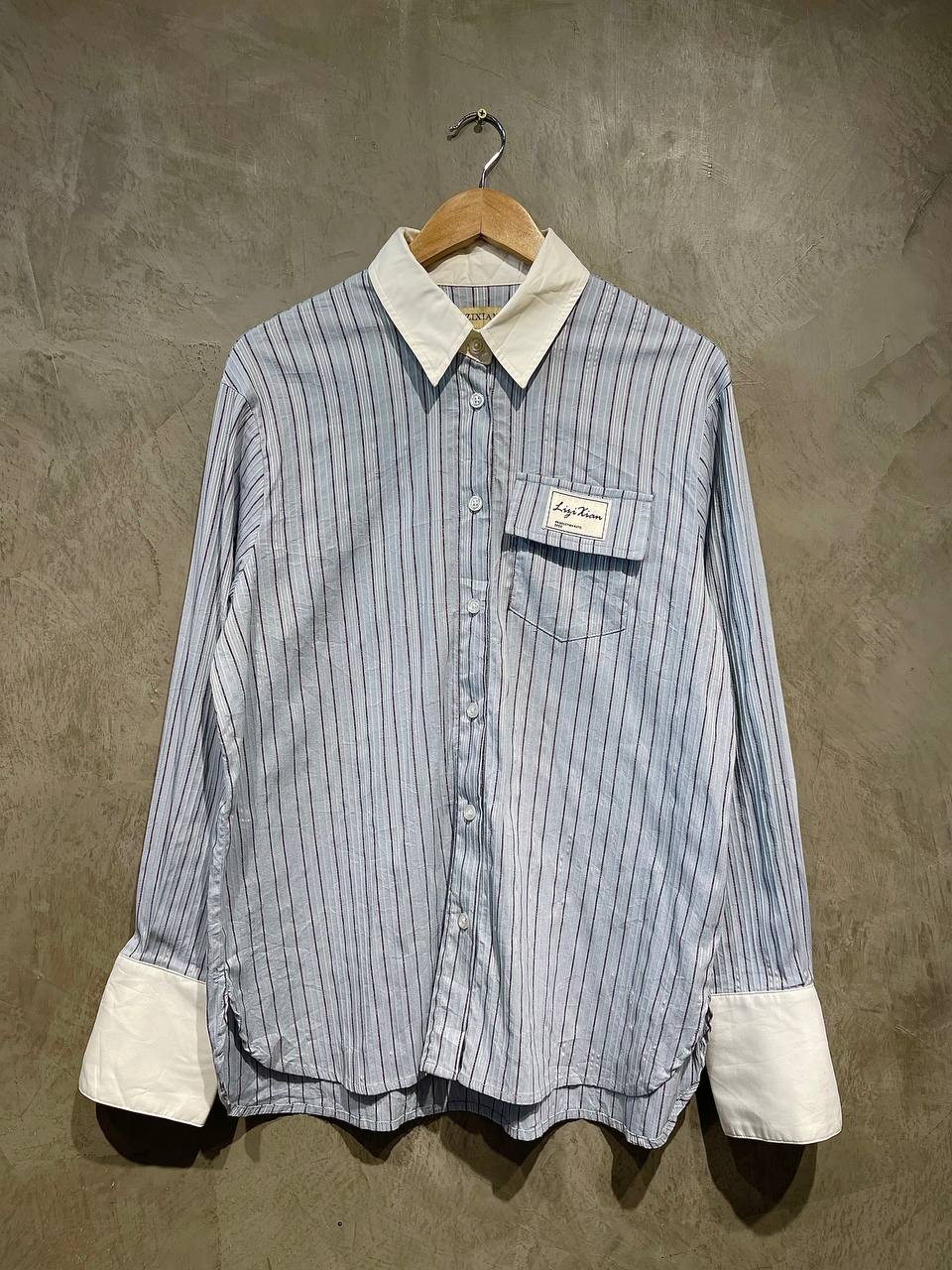 Blouse Baggy Smart Casual Full Button Stripe Blue B111