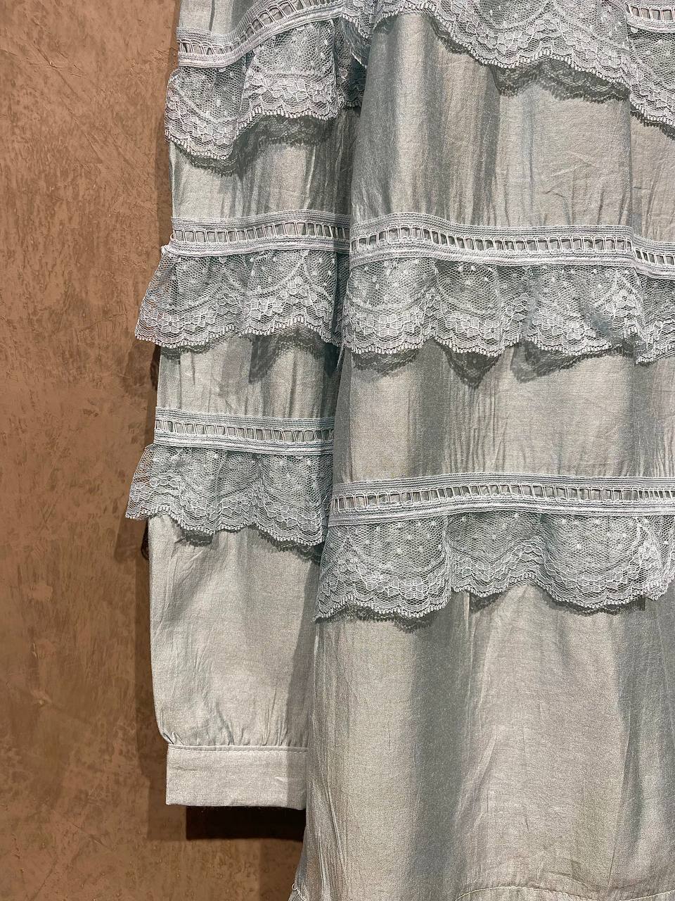 Blouse Lace Ruffle Balloon Sleeved Blue B123