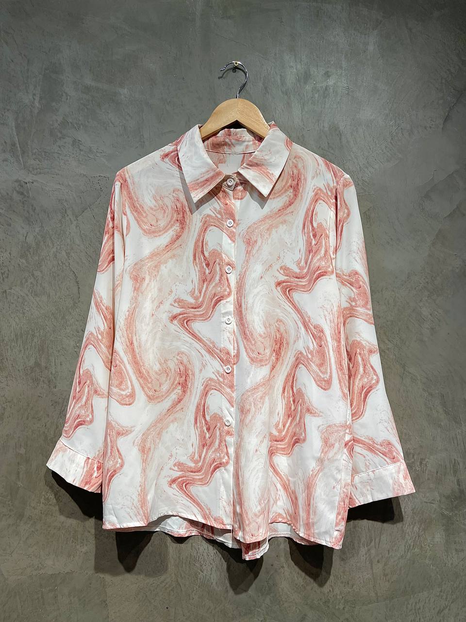 Blouse Abstract Full Button Pink B124