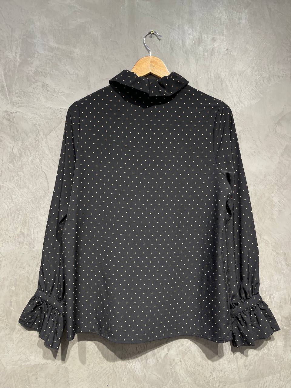 Blouse Polkadot Ruffle Full Button Black B167