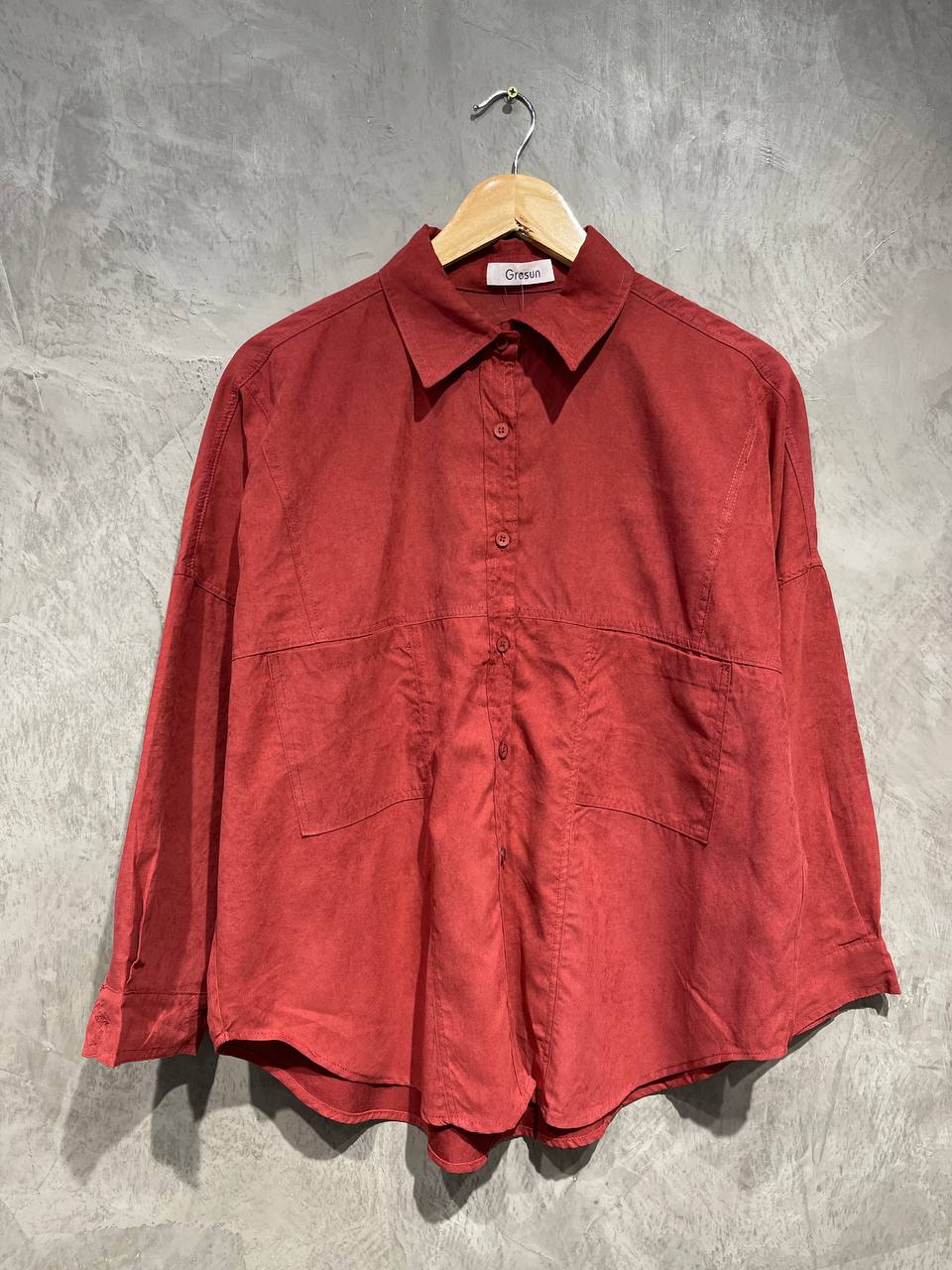 Blouse Baggy Casual Streetwear Full Button Red B140