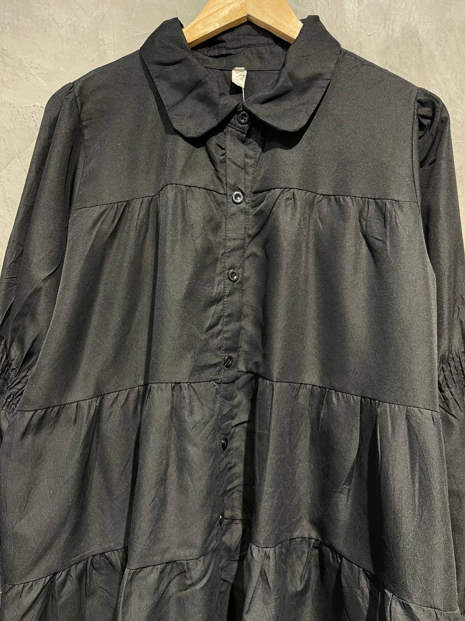 Blouse Ruffle Baggy Full Button Balloon Sleeved Black B152