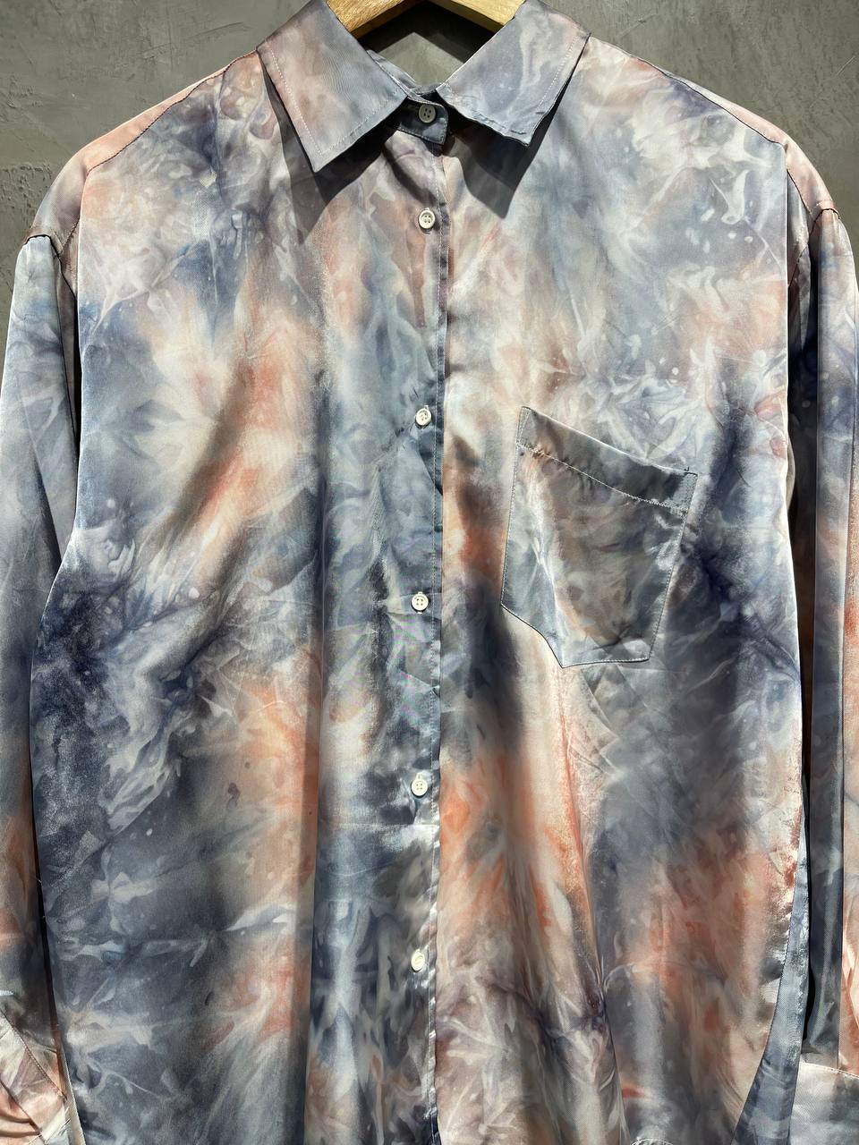 Blouse Abstract Full Button With Pocket B154