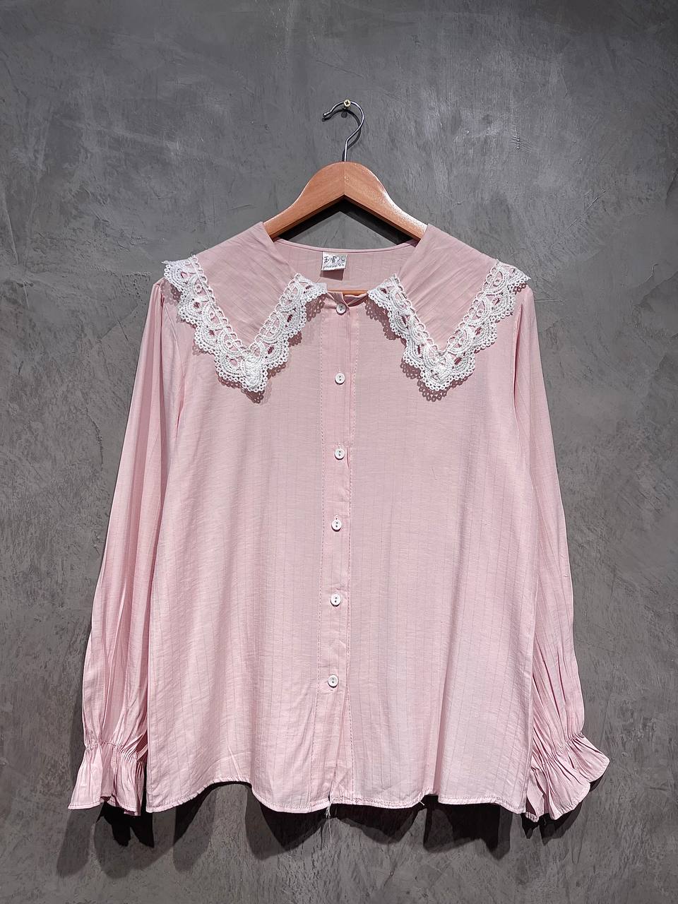 Blouse Peter Pan Full Button Pink B164
