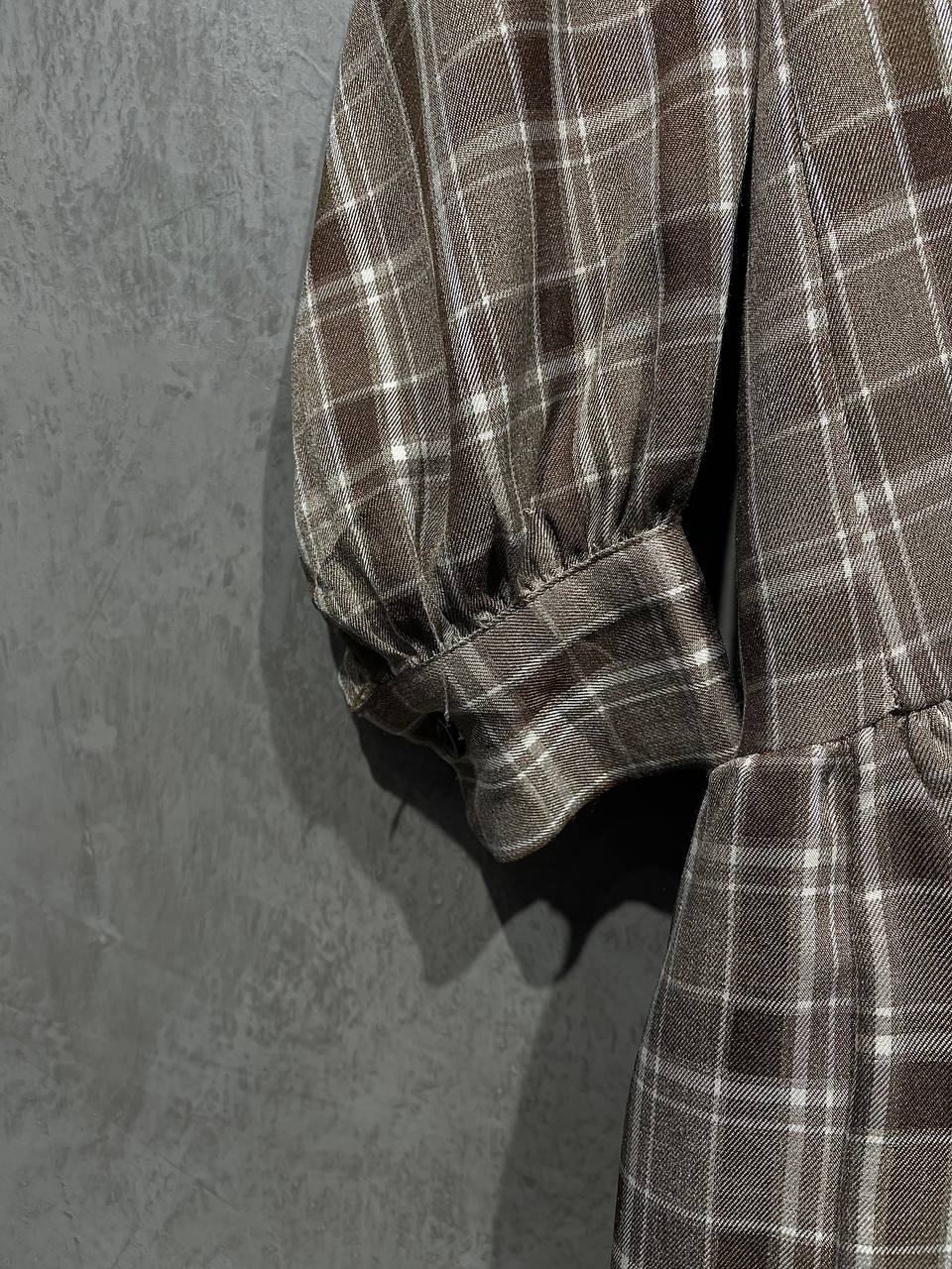 Blouse Ruffle Tie Knot Full Button Brown B163