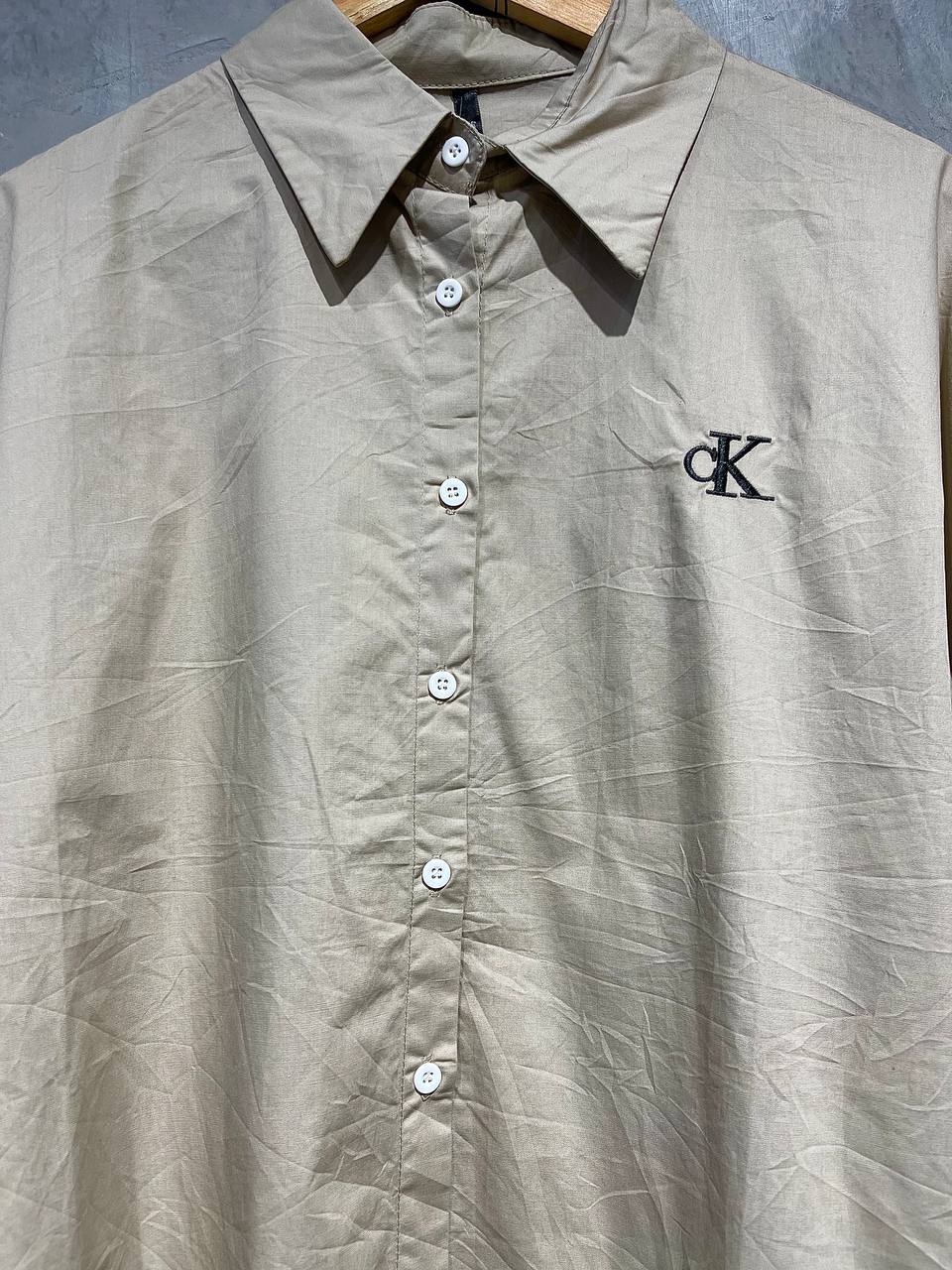 Blouse Baggy Full Button Puffed Shoulder Beige B158