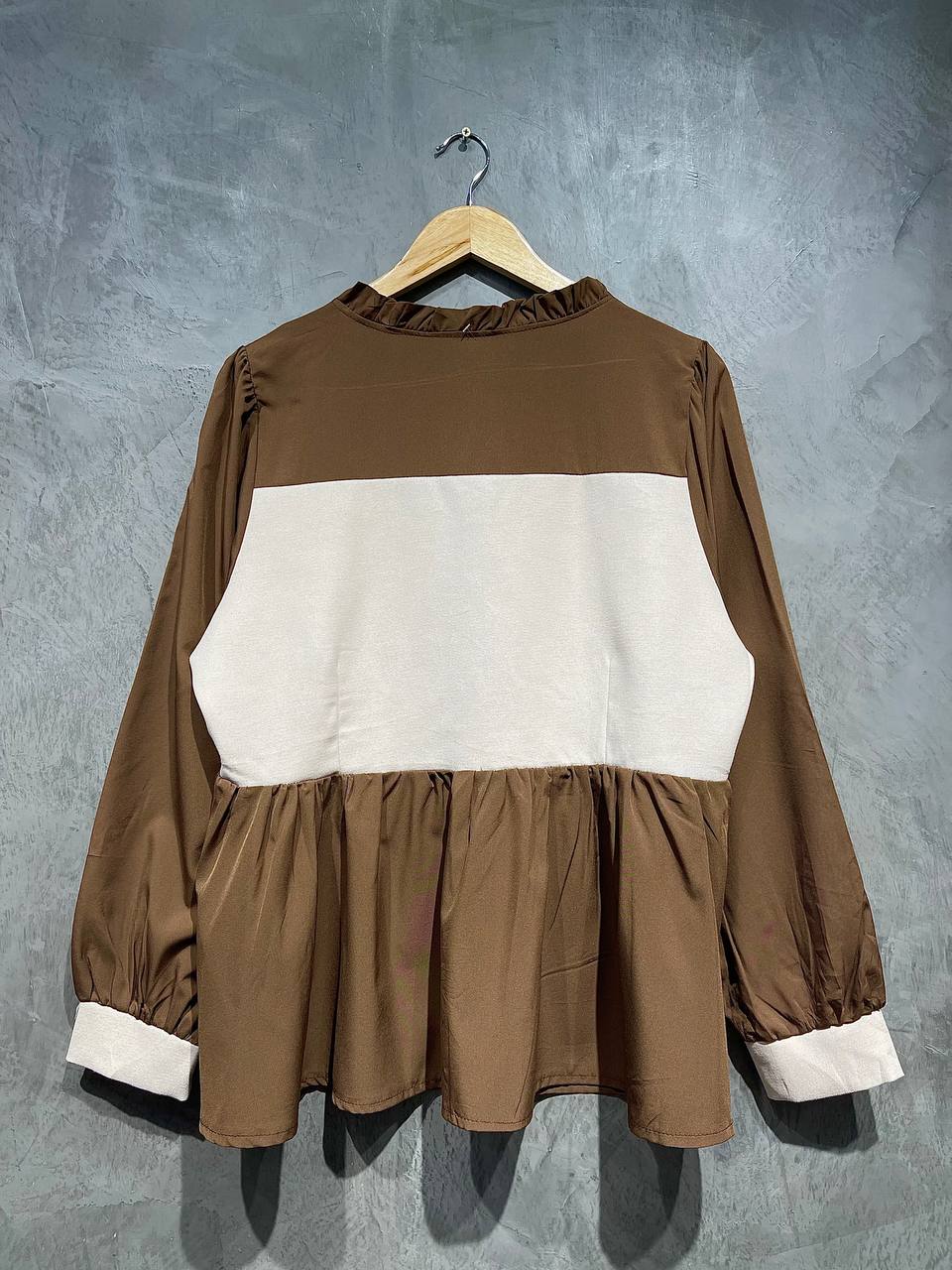 Blouse Extender Full Button Ruffle Flowy Brown B155