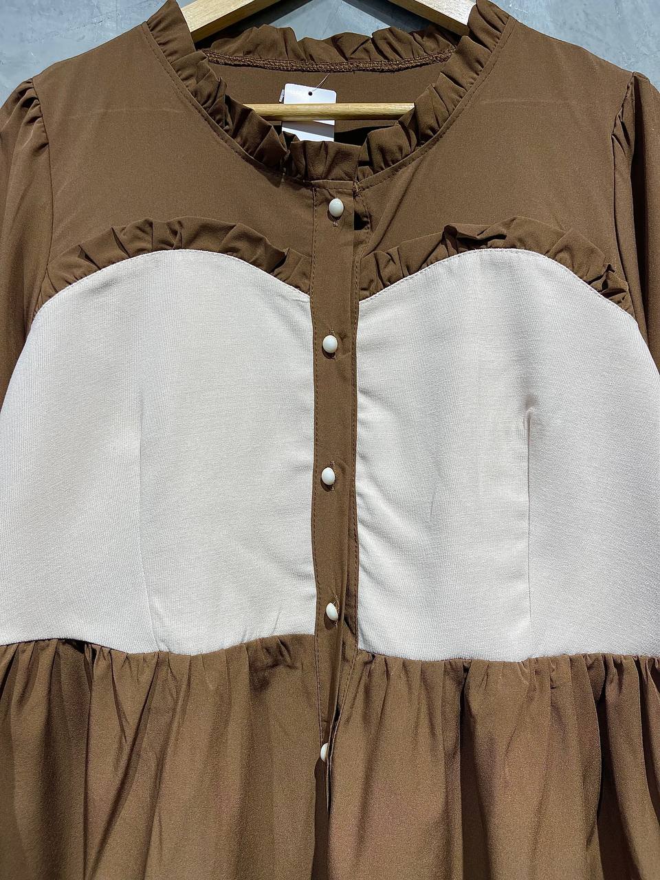 Blouse Extender Full Button Ruffle Flowy Brown B155
