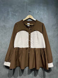 Blouse Extender Full Button Ruffle Flowy Brown B155