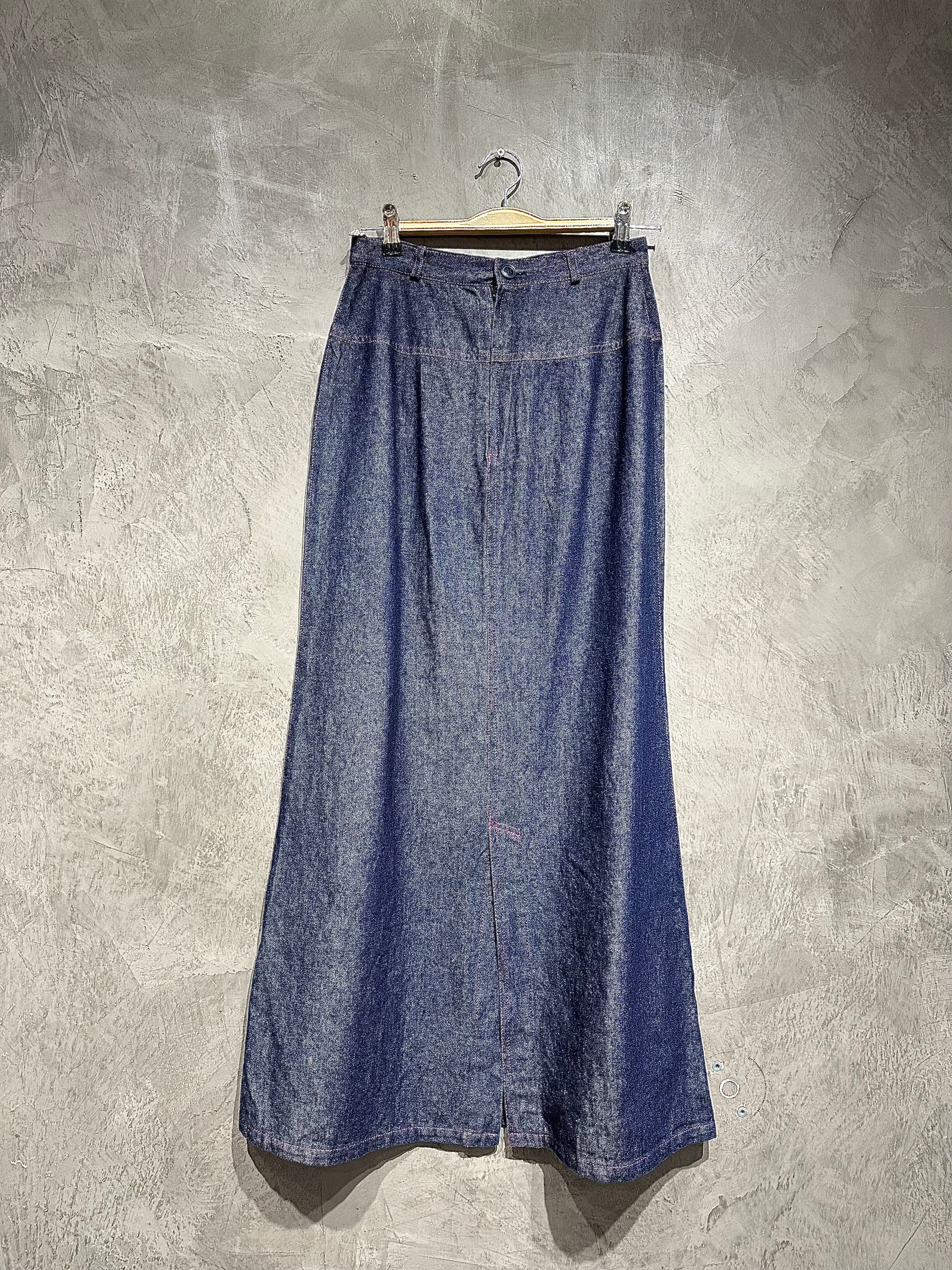Skirt Plain Denim With Front Embroidered Floral S016