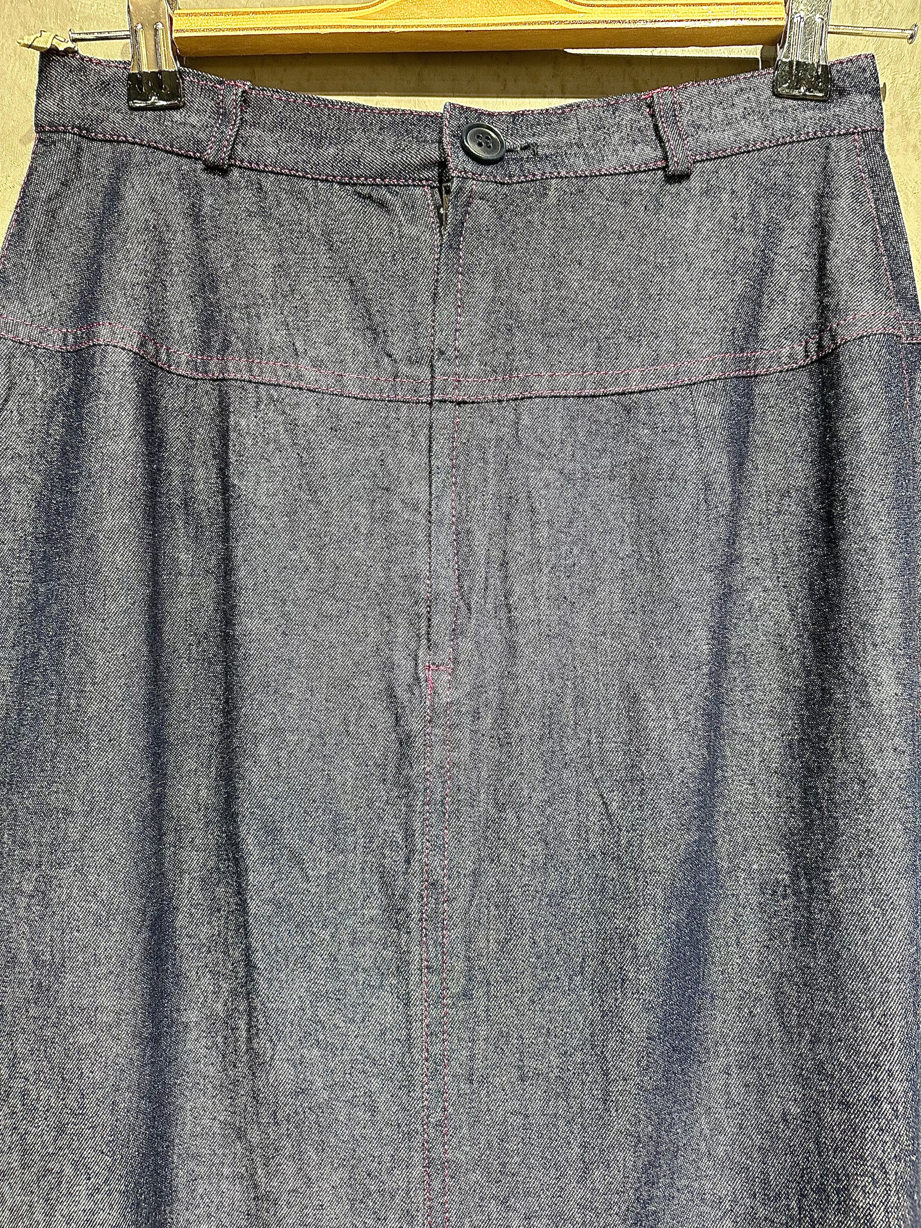 Skirt Plain Denim With Front Embroidered Floral S016